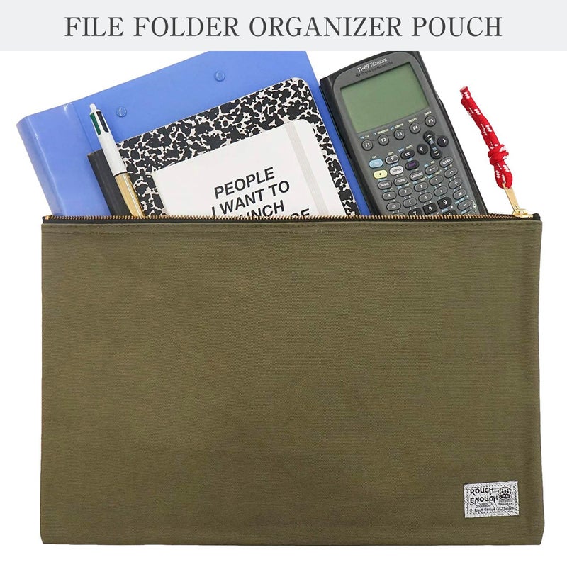 RE ROUGH ENOUGH Rough Enough Important Document Storage Bag File Folder Organizer Pouch with Zipper Waxed Canvas Water Repellent for Travel Office Legal Size Green - Image 2